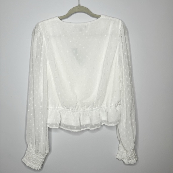 Lulu's Whimsical Charm White Swiss Dot Ruffled Long Sleeve Top White XL - Picture 4 of 6